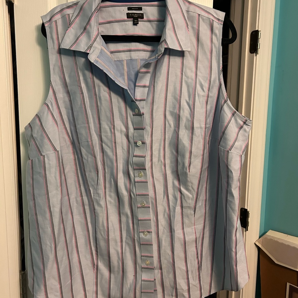 Talbots Sleeveless Blouse with Blue and Red Stripes